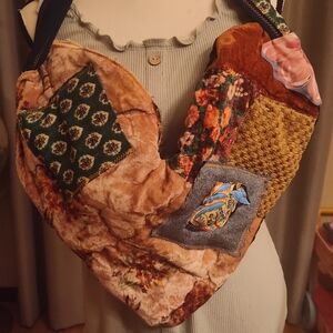 Heart shaped upcycled shoulder bag.